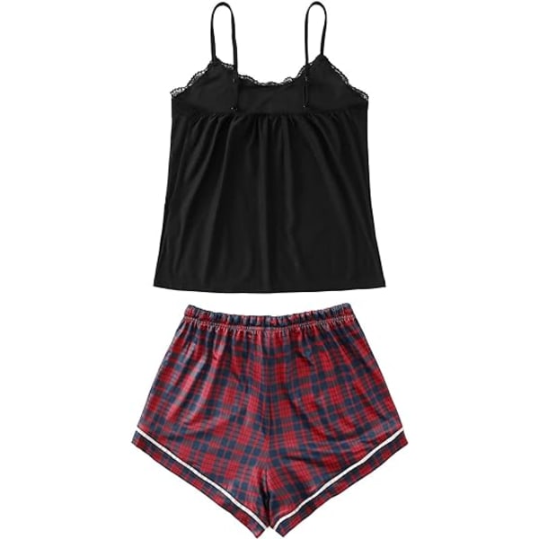 Kvinnors Pyjamas Set Rutig Tryckt Slip Top och Elastisk Midja Klippt