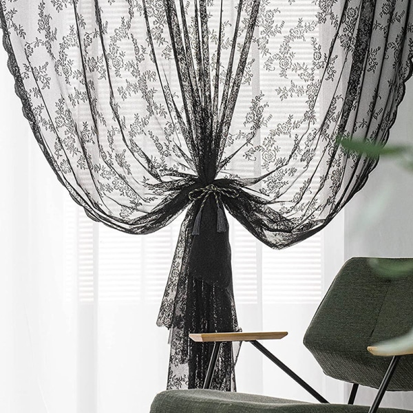 W:100cm*L:200cm Hjem Blonder Gaze Gardiner Rustikke Sorte Gardiner Seng