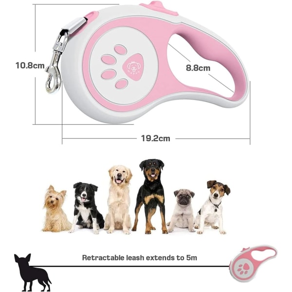 5m Retractable Dog Leash, Telescopic Traction Rope with Non-Slip