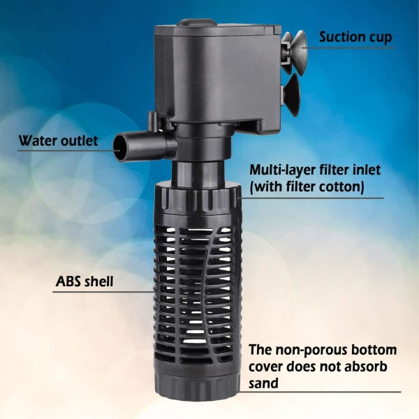 Akvarie nedsenkbar pumpe med filter 4W 400L/H filter vannpumpe