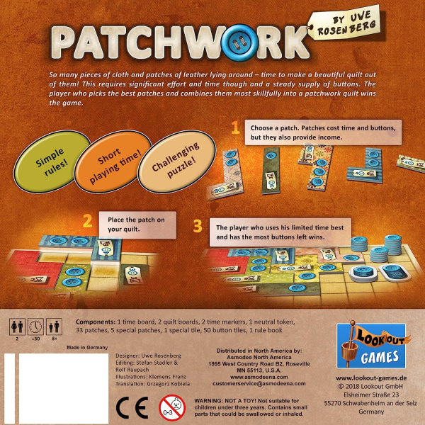 Mayfair Games Patchwork Strategi Brætspil, 2 Spillere