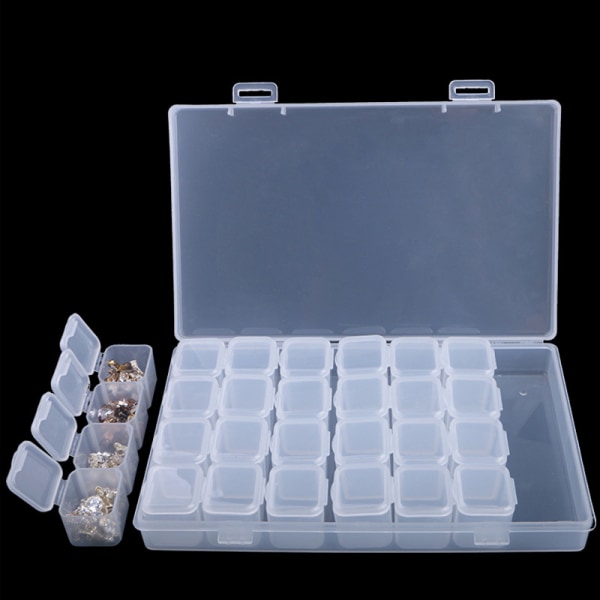 Clear Plastic 28 Slots Adjustable Shelf Medicine Pill Jewelry Sto