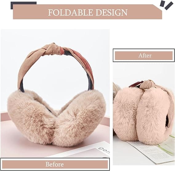 1 stk. Khaki høreværn til kvinder Vintertilbehør Plys Fluffy Fold