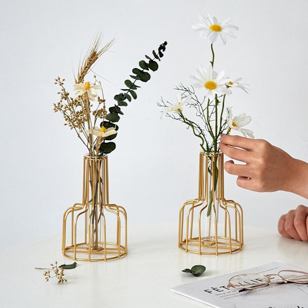 2PC Guld Blomvas för Centerpieces Heminredning, Klart Glas Tes