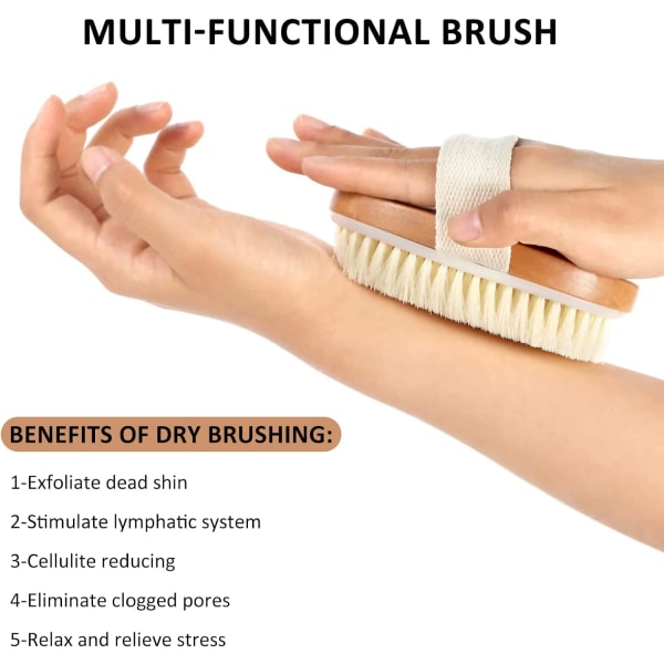 Dry Body Brush, stive naturlige børstehår tør kropsbørste til celluli