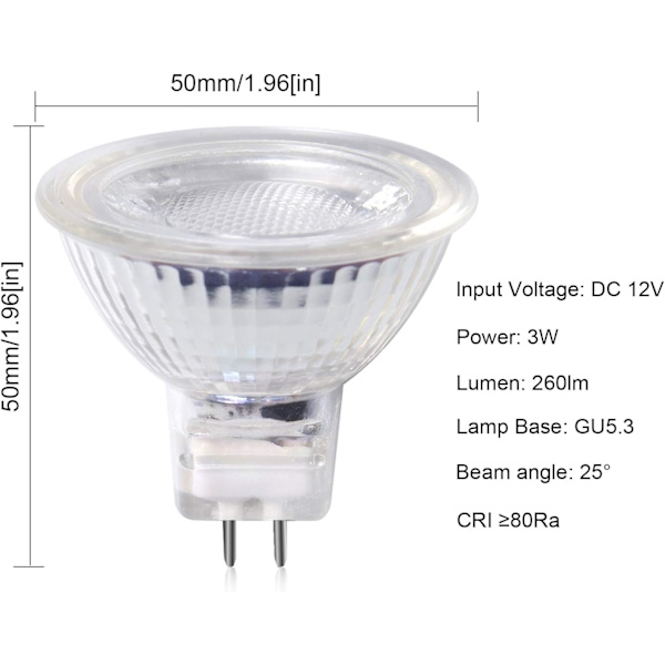 MR16 LED-pære GU5.3 12V, 3W LED-spotpære, GU5.3 Doub