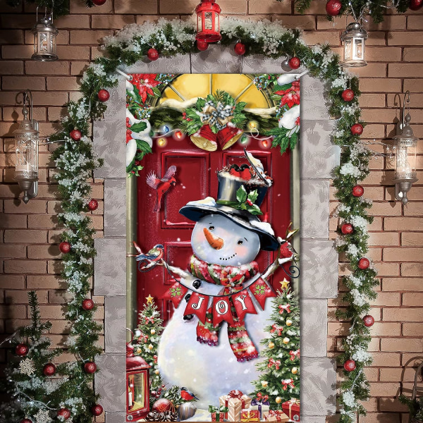 180*90cm Christmas Snowman Door Cover Christmas Front Door Banner