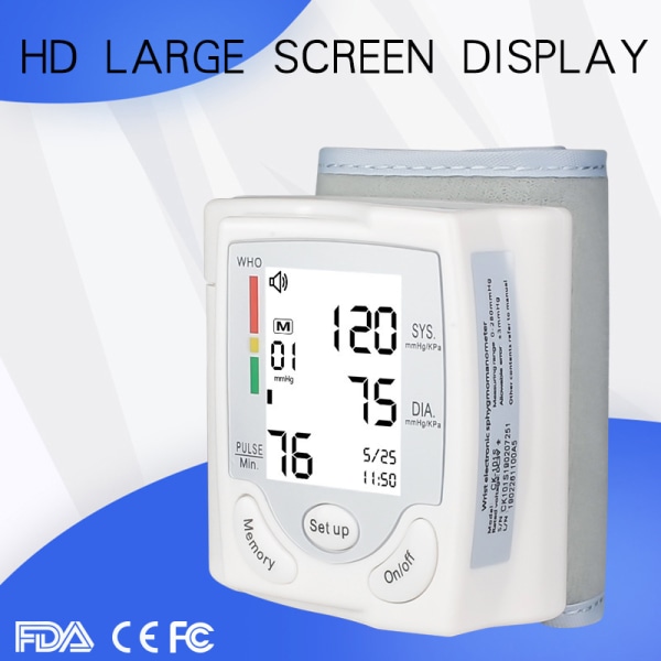 Bærbart automatisk blodtrykksmåler Medisinsk digital LCD-skjerm W