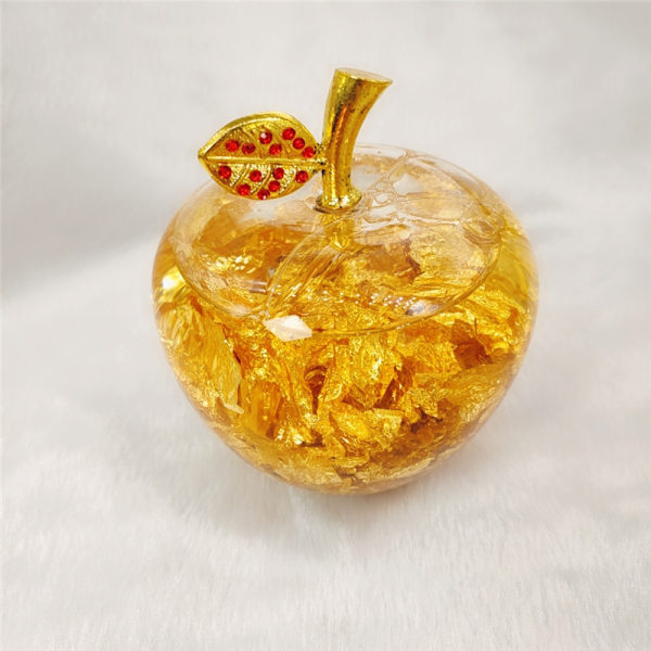 1 st Kristallglasäpple Figur med 24K Guld Pappersvikt Fyllning