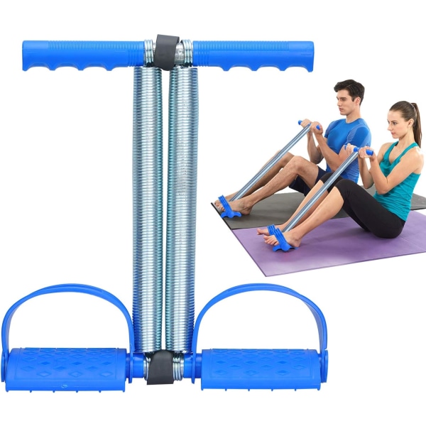 Joustava istumavetoköysi kaksinkertainen jousijännitys jalkapoljin vatsa jalkaharjoitukset vatsan laajentaja fitness (sininen)