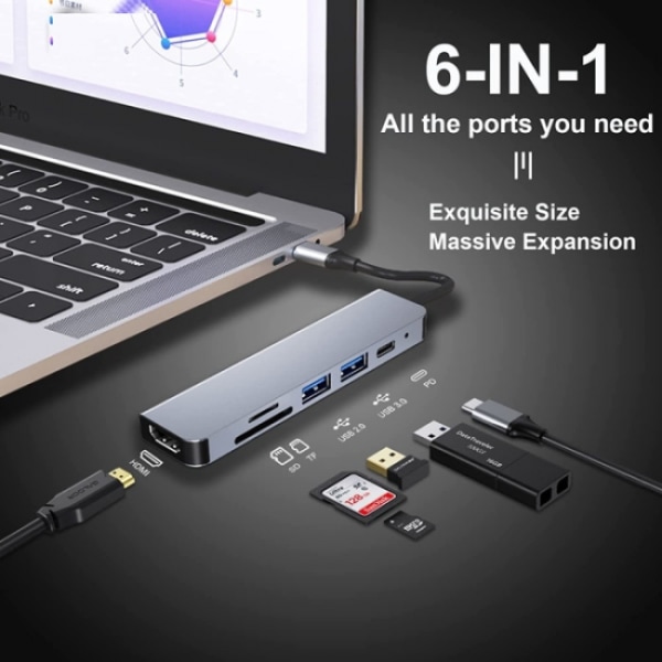 USB C HUB, Multiport USB C-adapter for MacBook Pro og Air-tilgang