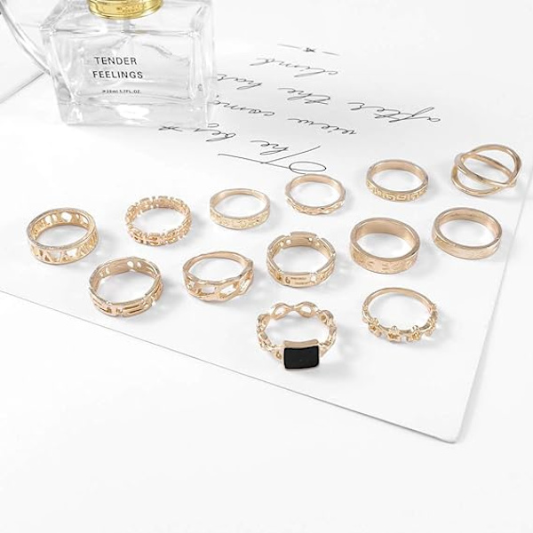 Boho Guld Ring Sæt Led Knuckle Udskårne Finger Ringe Stilfulde Hånd Tilbehør Smykker til Kvinder og Piger (Style B 13Pcs)