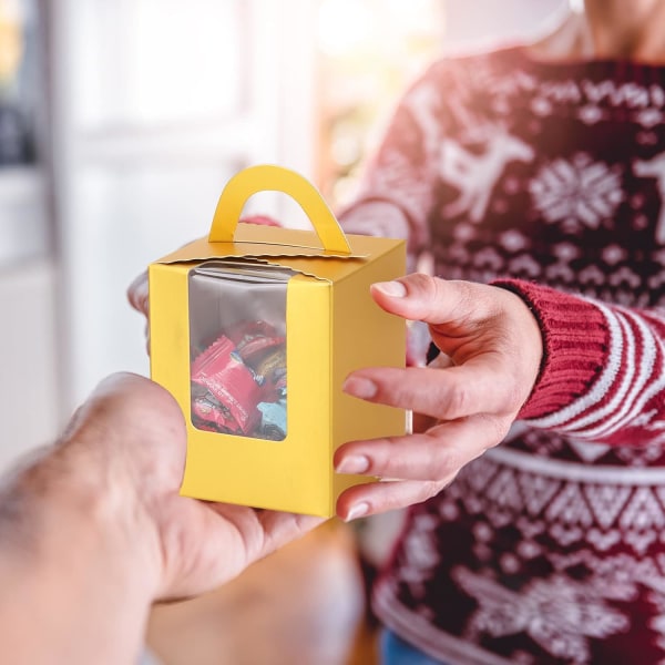 Individuelle gull cupcake-bokser med vinduhåndtak