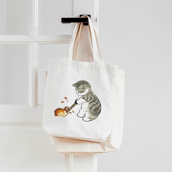 1 st tryckt gitarr Breaking Cat Eco Tote Bag, canvas tote bag för