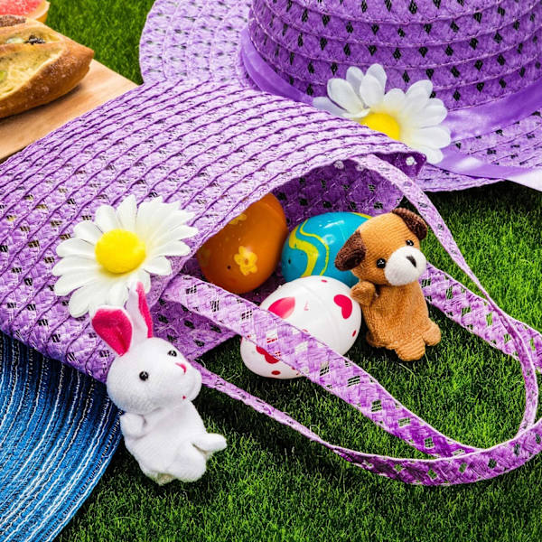 Flickor Te Party Hatt Väska Daisy Blomma Sol Halmhatt och Väska Se