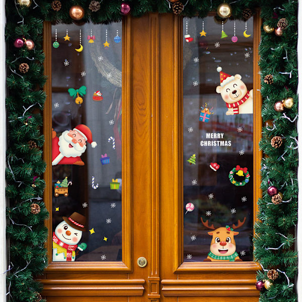 20*29 cm UV Statisk God Jul Jultomten glasdörrfönster B