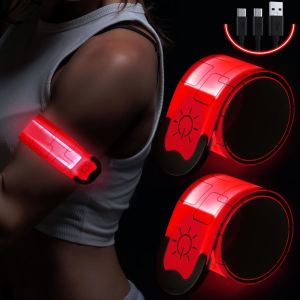 Røde oppladbare LED-løpearmbånd (2-pakning), reflekterende Runnin