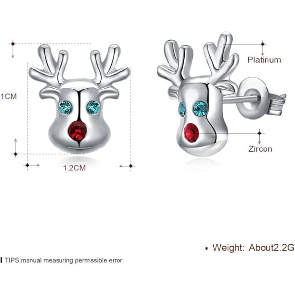 1 par allergivenfri studs øreringe 14K søde små dyr rensdyr studs øreringe jule smykker elg øreringe gaver til piger kvinder (sølv)