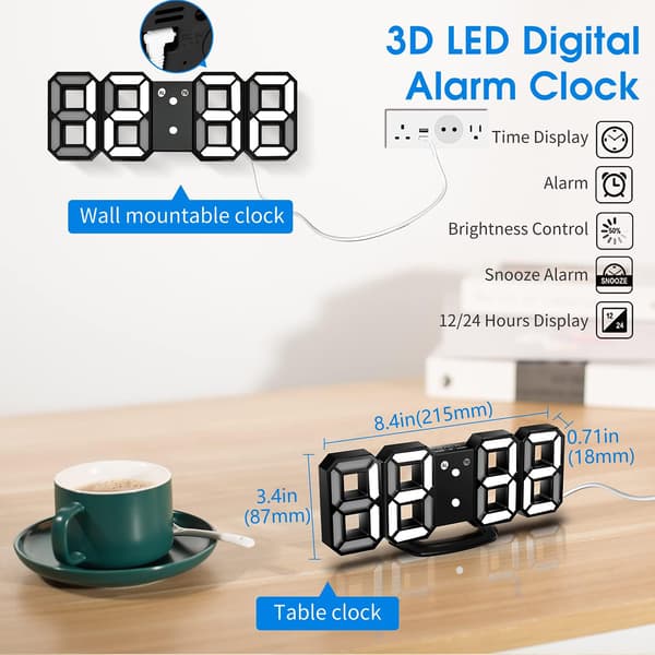 3D LED Digitalt Vækkeur, Væg Ur, Digitalt Ur, 3D LED Ala