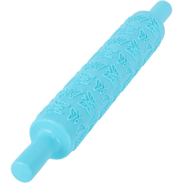 Fondant kjevle, preget plastvals med sklisikkert håndtak for kjeks, kjeks, kakepynt, kakedekorering 14,4x2 tommer (blå)