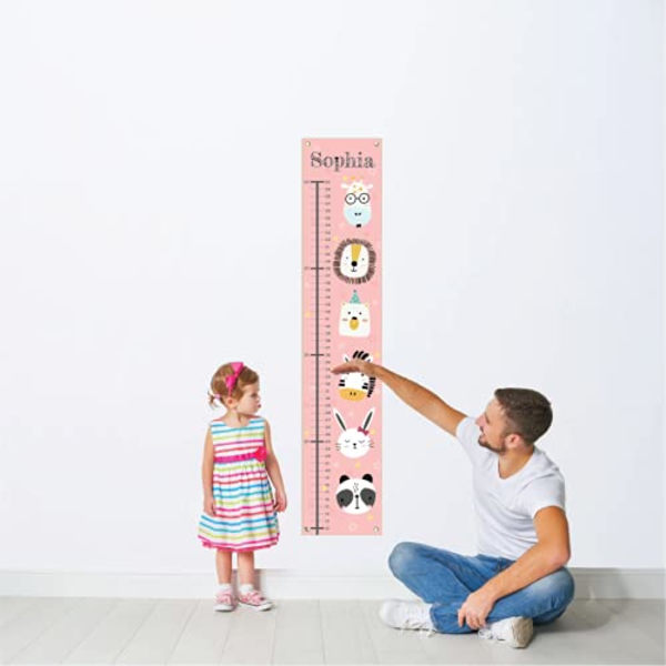 Personlig canvas-växtdiagram för barn, längddiagram för barn, tillväxtdiagram med namn, rosa giraff