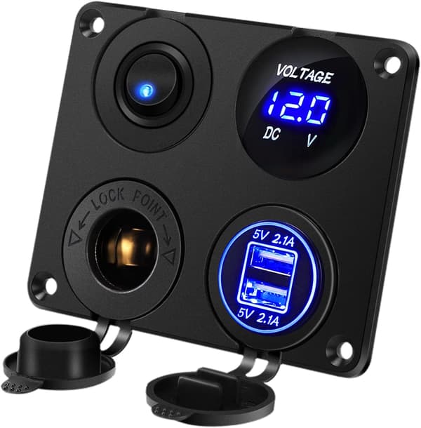 4 i 1 biloplader-kontaktpanel, dobbelt USB-opladerfunktion + LED