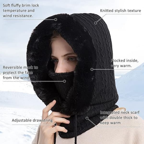 Vinterbalaclava til kvinder, varm og tyk plys hue, co