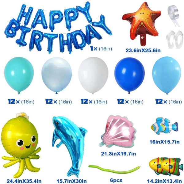 Födelsedagsfest Dekorationer Havsdjur, Blå Vit Fest Ballonger