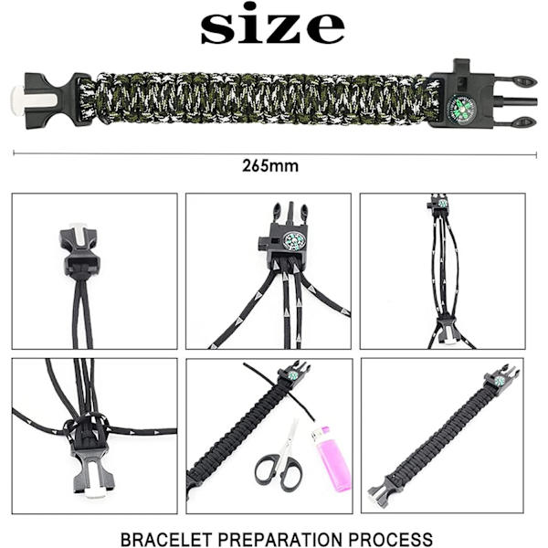 3 kappaletta Flint Survival Paracord -rannekoru, tulentekijä, raapa, C