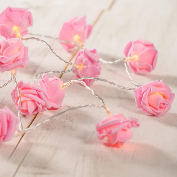 Batteridrevne fe-lys med 20 varme hvite LED-rosa blomster