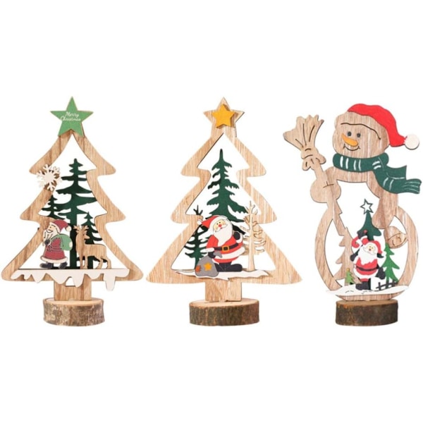 3Pcs Christmas Wooden Table Decor Christmas Tree Tabletop Santa Snowman Reindeer Deer Sign Christmas Holiday Desktop Countertop Decorations Ornament