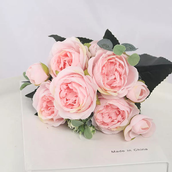 Simulerad rosa bröllopsbukett konstgjord blomsterdekoration vägg grön blomma siden vardagsrum matbord dekoration (lila)