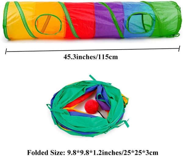 Foldbar kattelegetunnel Regnbue Splice Kattetunnel til de fleste katte