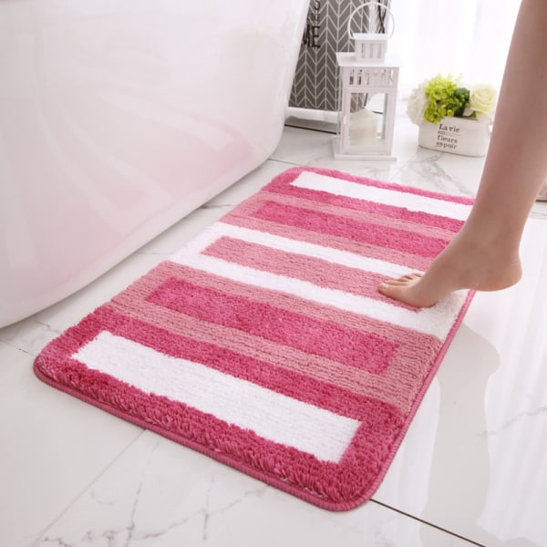 Skridsikker bademåtte køkkenmåtte fluffy bademåtte blød mikrofiber brusebadsmåtte hurtig tørrende vandabsorberende maskinvaskbar - 50x80cm (rød og hvid)