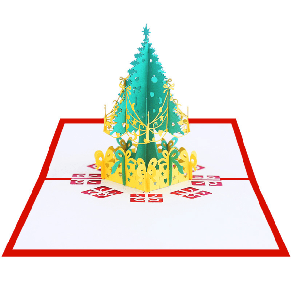 Juletræ 3D tredimensionelt julehilsenskort Kreativt papirudskæring Juletræ julekort (gul)