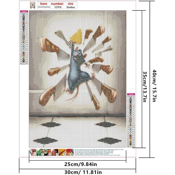 30*40CM Diamantmålning Kockmus, 5D Diamantpärlmålning Pas
