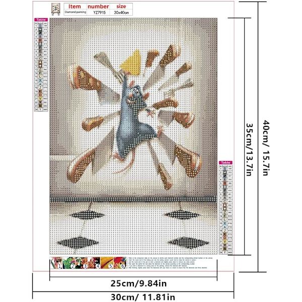 30*40CM Timanttimaalaus Kokki Hiiri, 5D Timanttihelmimaalaus Pas