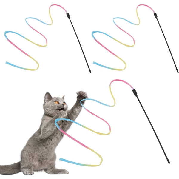 Cat Toy Rainbow Wand, 3 delar Rainbow Ribbon Wand for Kitten, Ra
