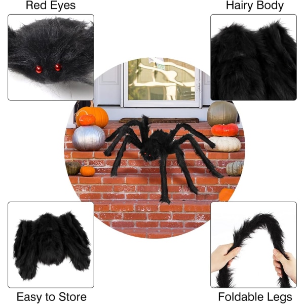 Halloween edderkopp dekorasjoner, 5 pakke gigantiske hårete edderkopp store Rea