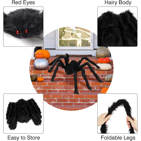 Halloween edderkoppe dekorationer, 5 pakke kæmpehårede edderkoppe store rea