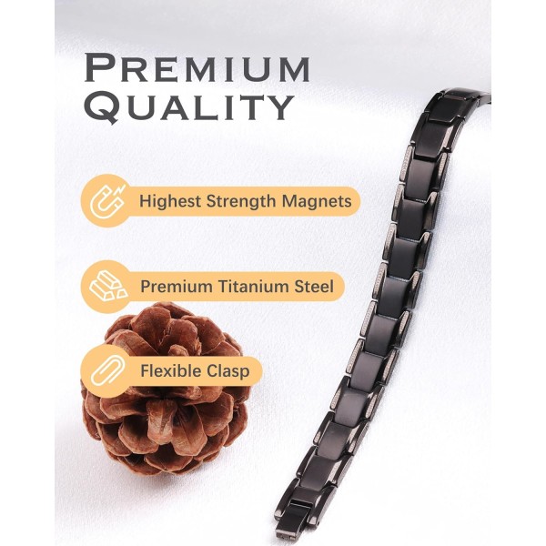 Svart titanstål magnetiskt armband för män, magnetiskt armband