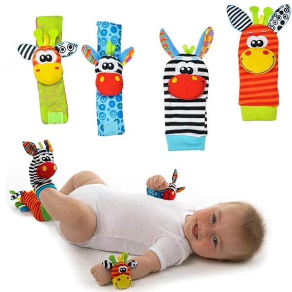 4 st mjuka baby-skallror, söta mjuka babystrumpor leksaker, handledsleksak, Ba