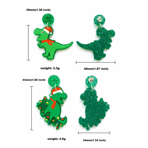 5 par jule dinosaur santa hat neon akryl glitter ørestikker