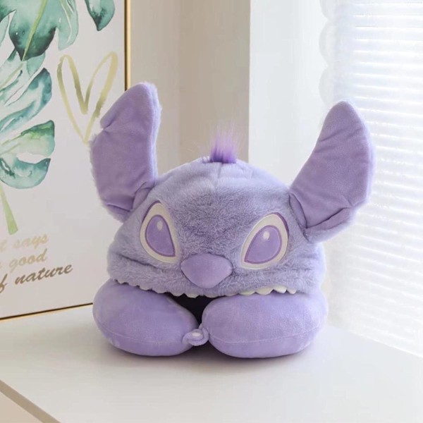 Violetti matkan muotoinen niskatyyny, matkatyyny hupulla, lento