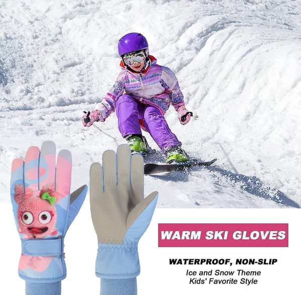 1 par (eisblau) 9-13 år børneskihandsker vintervarme luffer til