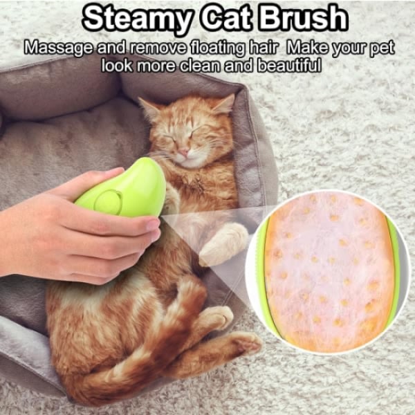 Steamy Cat Brush - 3-in-1 itsepuhdistuva hierontaharja - Rechargea