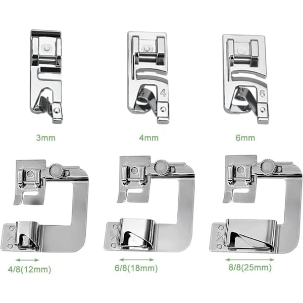 1 set rullad fållpressarfot 3mm/4mm/6mm - Sy maskin sömnad