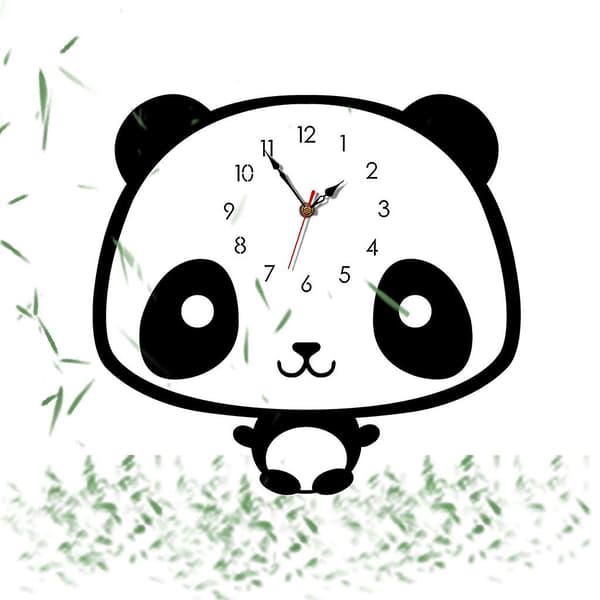 Nordisk stil Panda väggklocka tyst träklocka för hemmet
