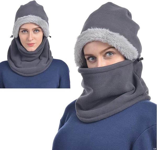 Grå ull vinterbalaclava med varma öronlappar