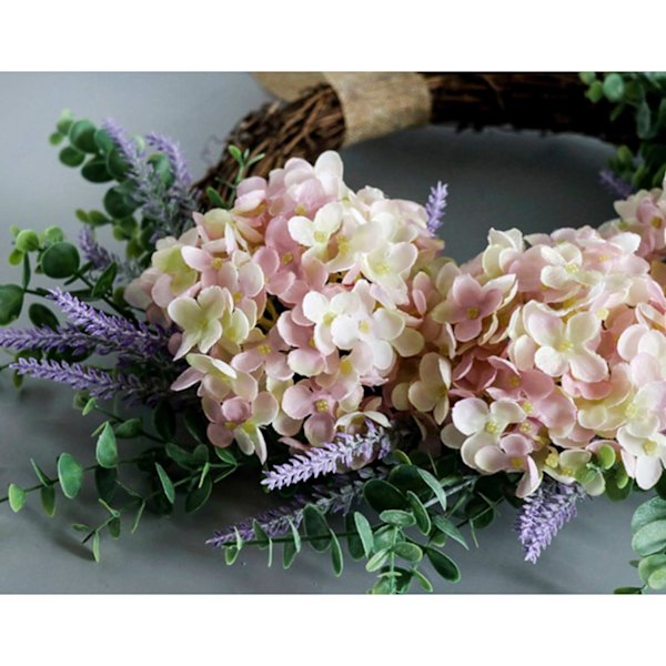 18\" Kunstig Hortensia Krans for inngangsdør, Hvit Rosa, Håndlaget
